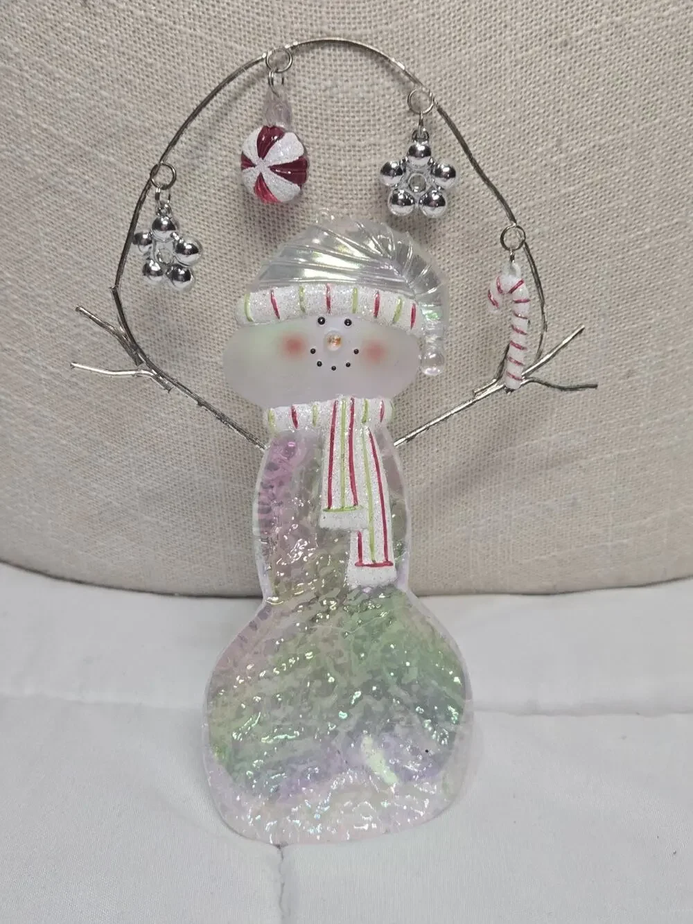 Vintage Dept 56 Snowman Ornament Christmas Decor Holiday Garland Iridescent